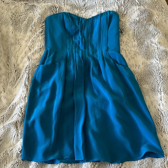 Rebecca Taylor Blue Silk Strapless Dress - Picture 1 of 6